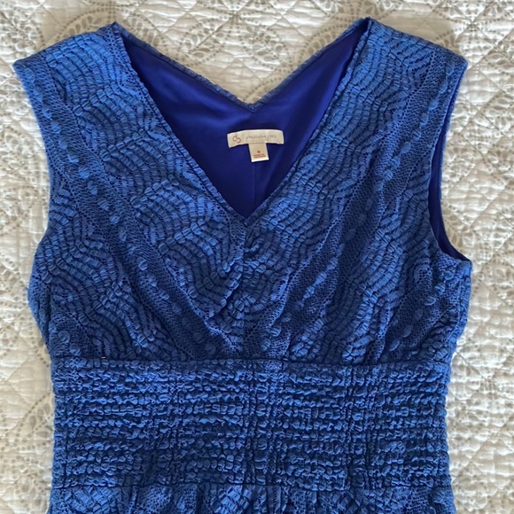 Periwinkle Blue Lace A-Line V-Neck MIDI Dress - Picture 4 of 11